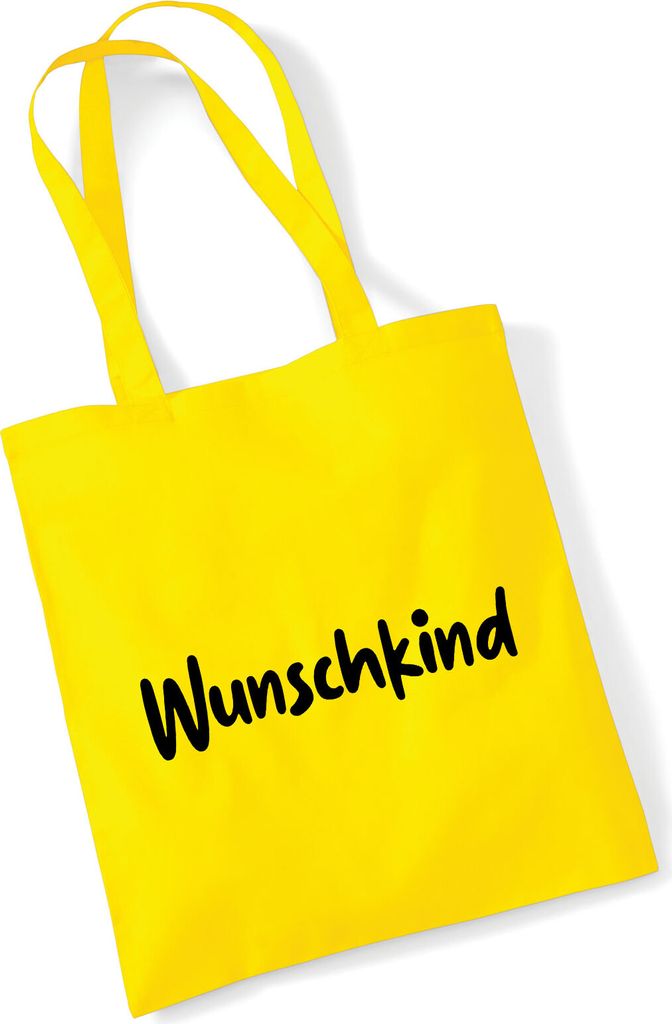 Huuraa Jutebeutel Wunschkind Schriftzug 10 Liter Yellow Baumwolle Tasche Geschenkidee