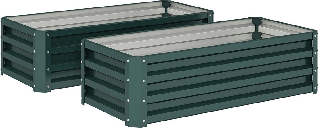 Hochbeet Metall 2er-Set, Offener Boden, Für Garten Balkon, 110x50x30cm, Grün