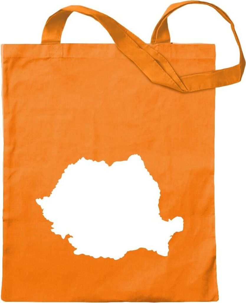 Kiwistar - Baumwolltasche - mandarin - Rumänien Umriss Kontur - Tragetasche Stoffbeutel Umhängetasche langer Henkel