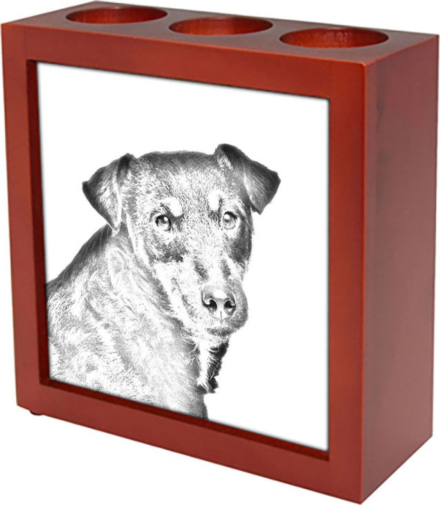 Jagdterrier - Stifthalter mit Hund, Schreibtischorganizer mit Aufdruck, personalisierte Schreibtischdekoration der Marke Art-Dog