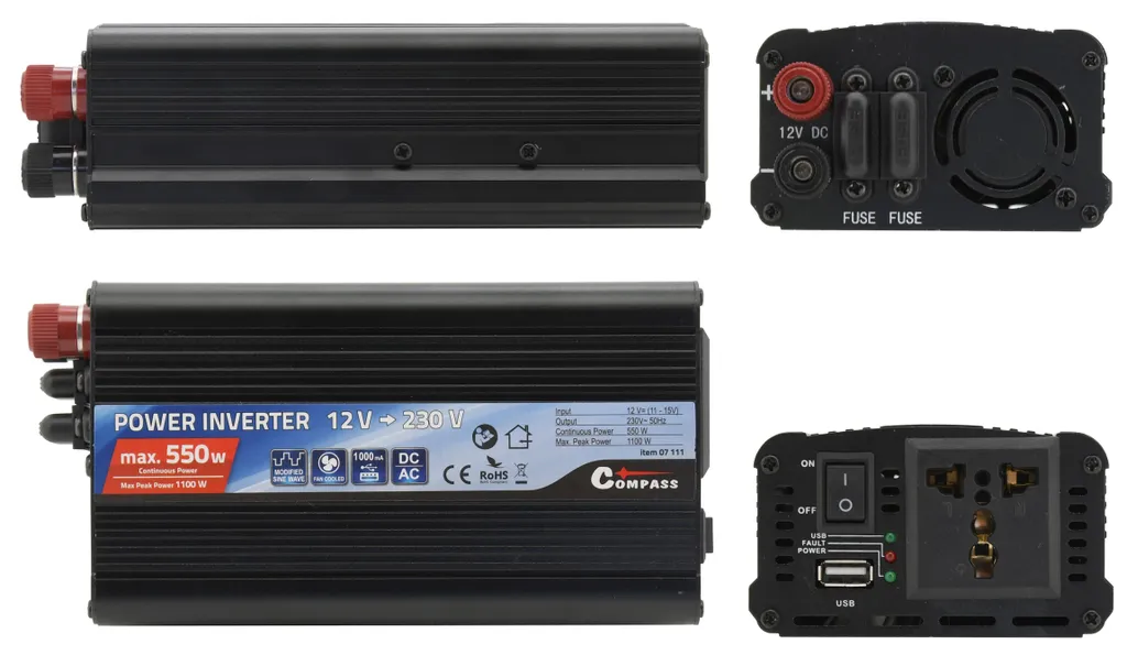 Transformateur de Tension 12V 230V 550W Compass avec Sortie USB - 5