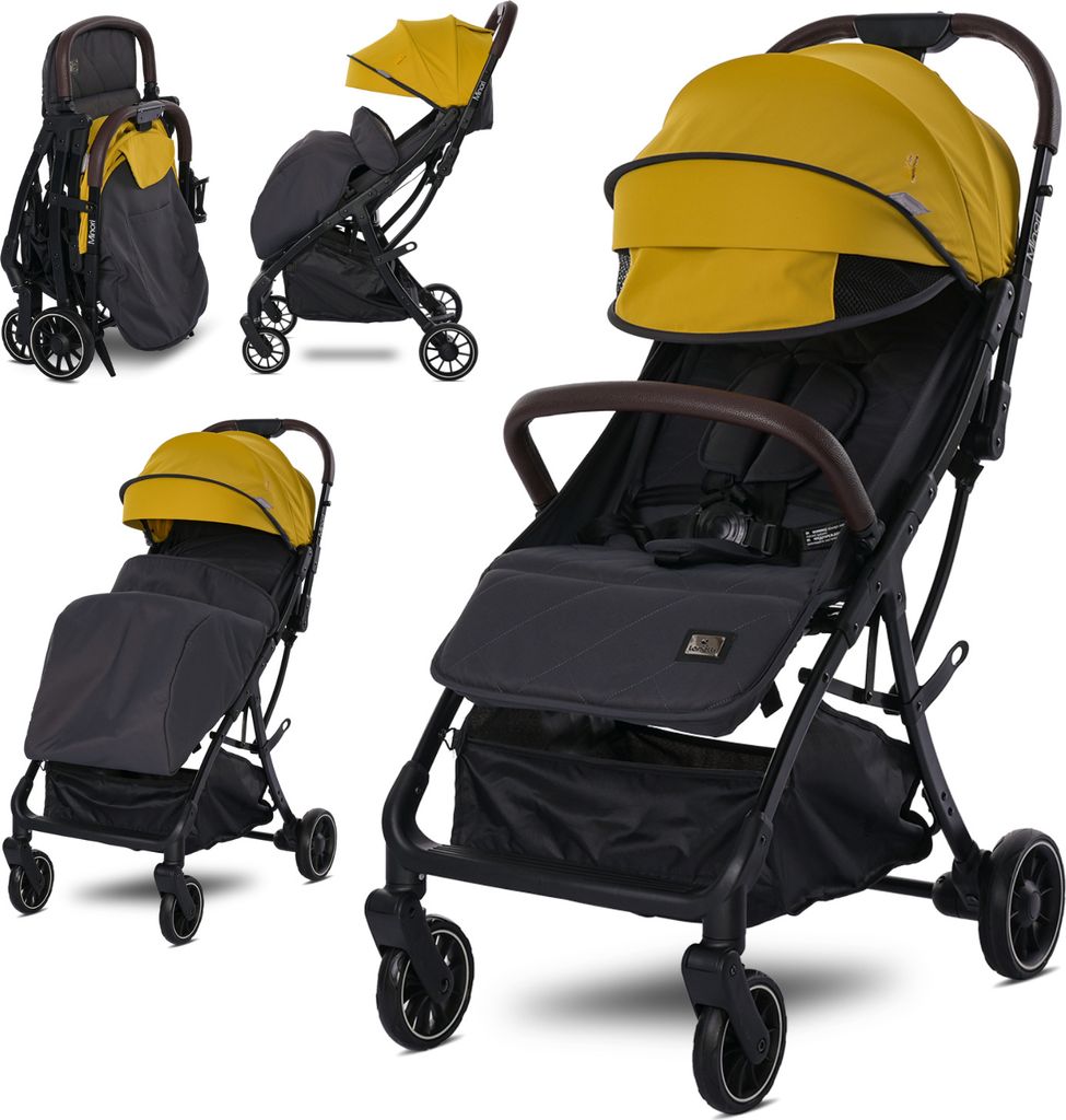 Lorelli Kinderwagen Minori, Sport Buggy klein, nur 8 kg, kompakter Sportsitz bis 22kg, Baby Reisebuggy, Einhand-Klappsystem, gelb