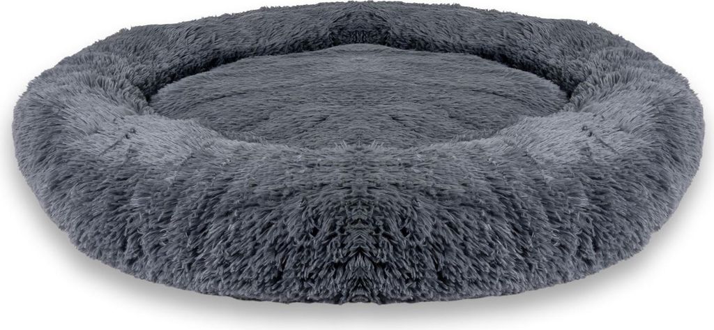 Intirilife flauschiges Plüsch Haustierbett in Dunkel Grau Durchmesser 100 cm - Weiches rundes rutschfestes Hundebett Katzenbett Kissen komfortable...