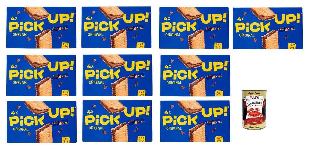Pick Up Original ,Milchschokoladentafel im Doppelkeks, 10x 112g Packung, Jede Packung enthält 4 Kekse à 28g + Italian Gourmet Polpa di Pomodoro 4...