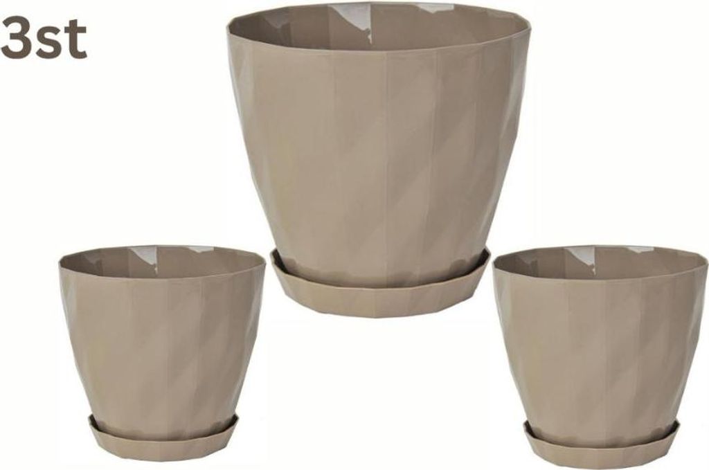 Set van 3 taupe-kleurige bloempotten, kristaldesign - Productafbeelding 
