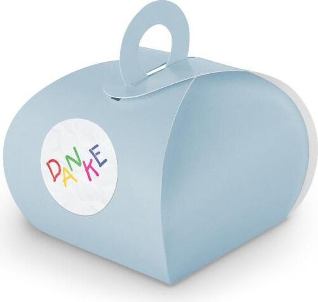 SET Danke Kids (Motiv 28) 24x Geschenkschachtel mit Griff hellblau + Sticker