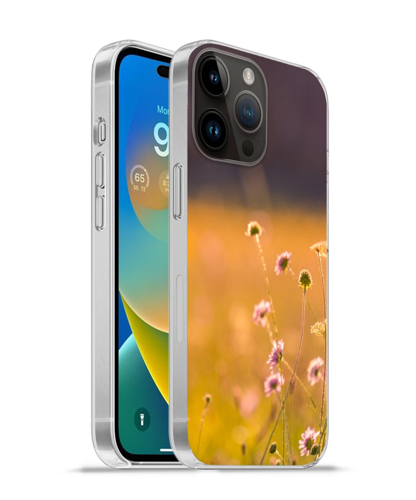 MuchoWow Handyhülle Schutzhülle Hülle für Apple iPhone 14 Pro - Softcase Blumen - Hell - Rosa Silikon Softcase Handy Hülle - Umschlag