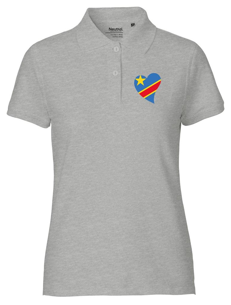 Huuraa Damen Polo Shirt Kongo Flagge Herz L Sport Grey Bio Baumwolle Fairtrade Poloshirt Geschenkidee