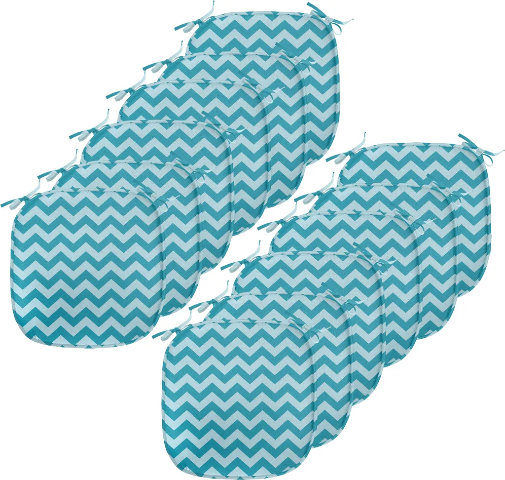 ABAKUHAUS Imbottitura angolare per sedie da sala da pranzo, Sea Zigzag colorati, Cuscino decorativo impermeabile con cinturini per sedie da cucina, 40 cm x 40 cm - confezione da 12, Teal Azzurro pallido