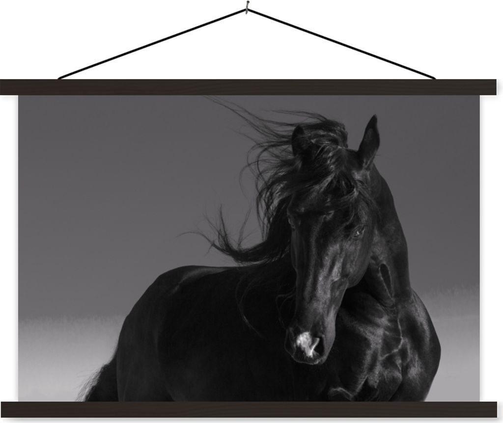 MuchoWow Textilposter Pferd - Tiere - Mähne - Schwarz 120x80 cm mit schwarzem Rahmen - Wanddeko