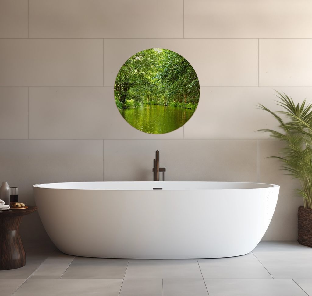 Wallario wasserfestes Poster selbstklebend 60 x 60 cm, Spreewald in Brandenburg grüne Wälder und Spiegelungen im Wasser, Badezimmerposter Spritz...