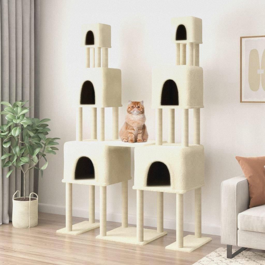 Kratzbaum mit Sisal-Kratzsäulen Creme 199 cm Katzenkratzbaum mit viel Platz zum Klettern, Katzenturm, Katzenmöbel, Kratzturm,