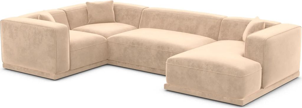 Samtstoff U-Form XL Wohnlandschaft Diora Beige Rechts