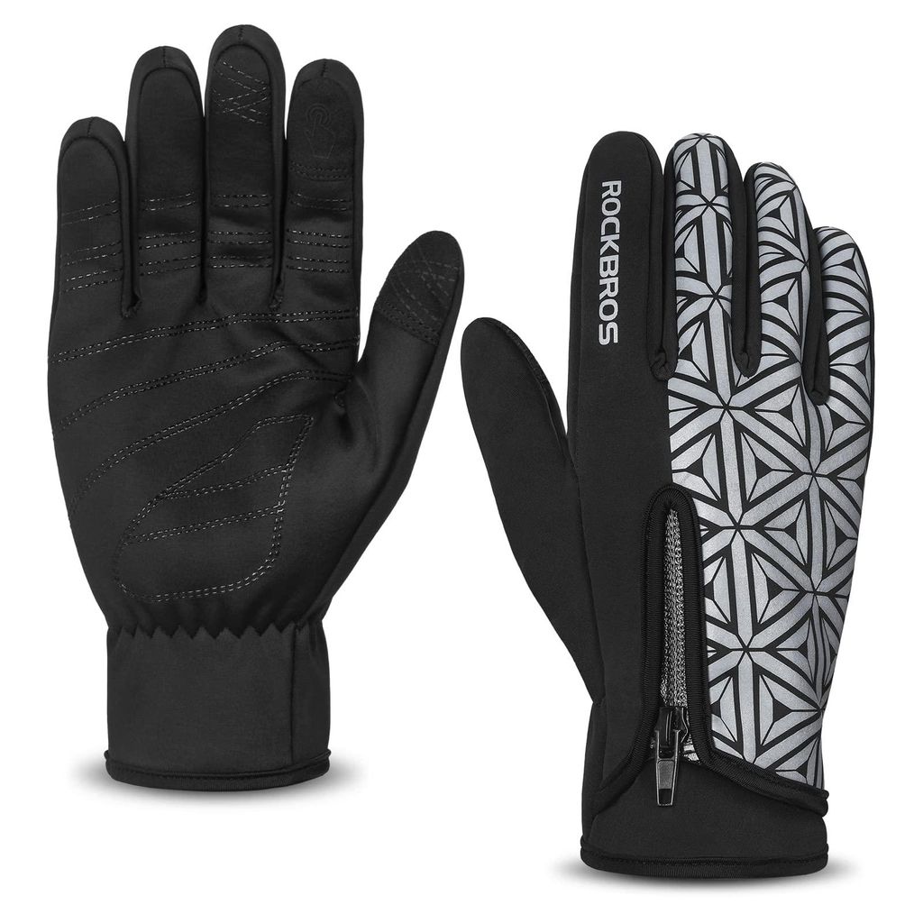 ROCKBROS Winter Handschuhe Warm Fahrradhandschuhe Touchscreen Reflektierend Reflektierend für Fahrrad Schwarz-weiß M