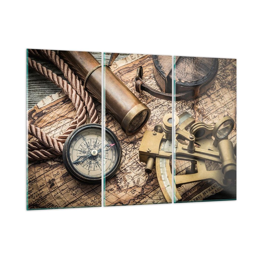 Bilder auf glas - Kompass Kompass Karte - 105x70cm - Glasbilder - Wandbilder - Kunstdruck - zum Aufhängen bereit - Wanddekoration aus Glas - Glas ...
