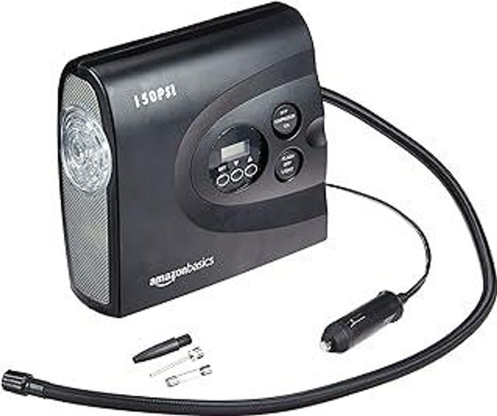 Luftkompressor, kompakt, tragbar, Reifenfüller, automatische Abschaltung mit LED-Licht, Gleichstrom 12 V, 10,3 bar, Schwarz