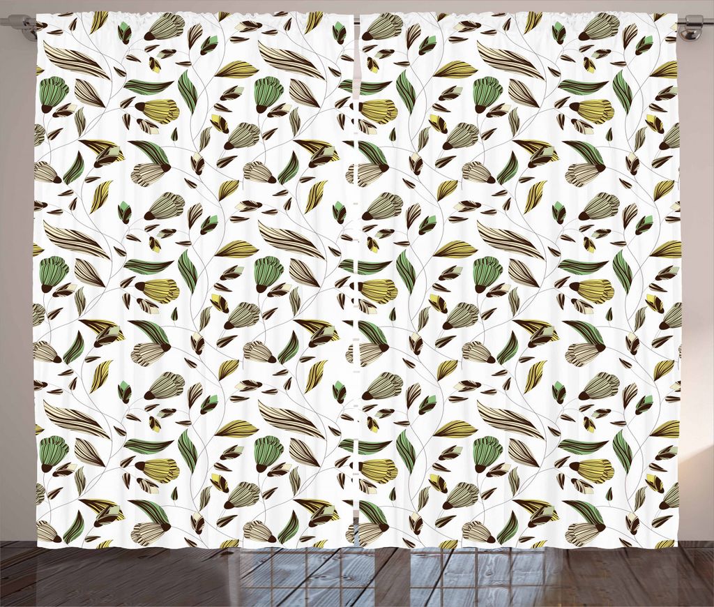 ABAKUHAUS Blumen Rustikaler Gardine, Herbst Natur Design, Schlafzimmer Kräuselband Vorhang mit Schlaufen und Haken, 280 x 225 cm, Dunkelbraun Farn...