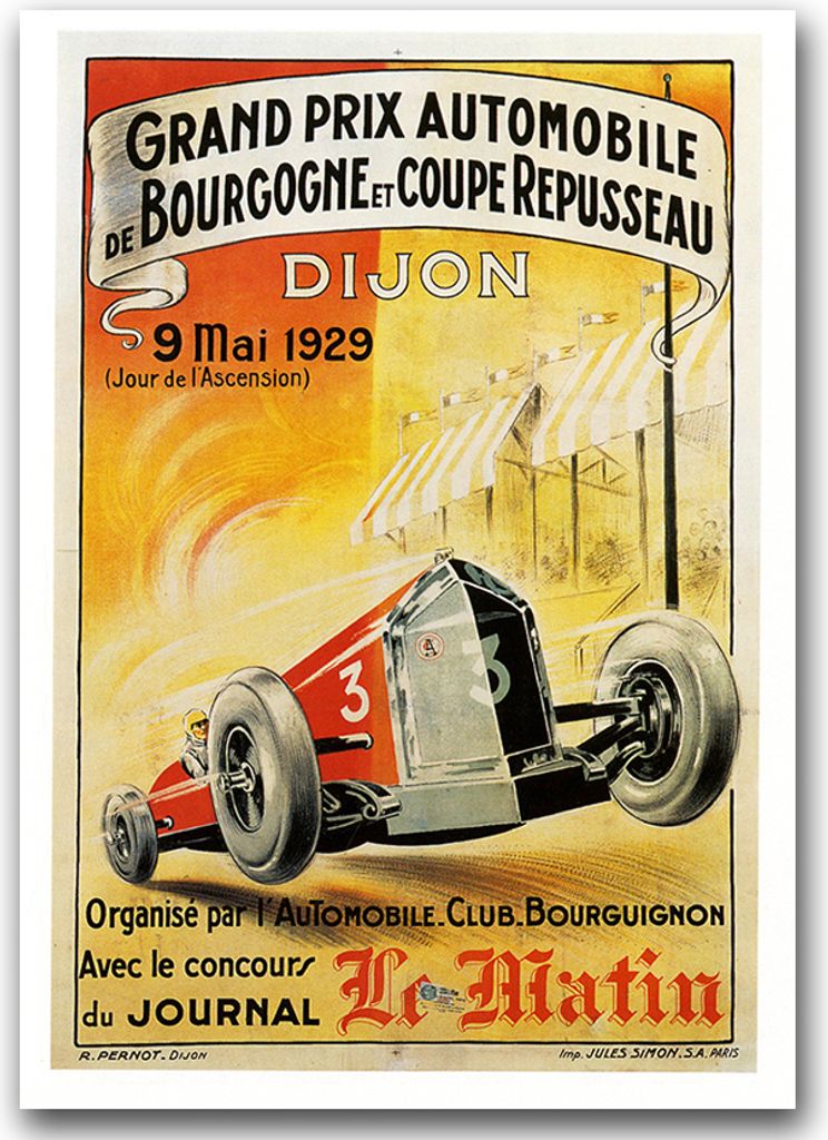 Poster - Canvas - Leinwand - 59,4 cm x 84,1 cm - Fotoposter - Leinwandkunst - Fahrzeug Grand Prix de Bourgogne et Coupe Repusseau