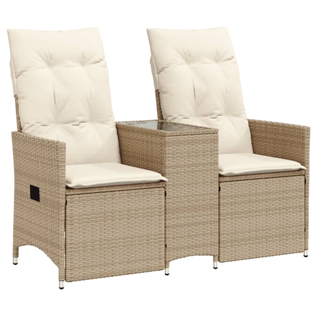 Gartensofa 2-Sitzer Verstellbar mit Tisch Beige Poly Rattan