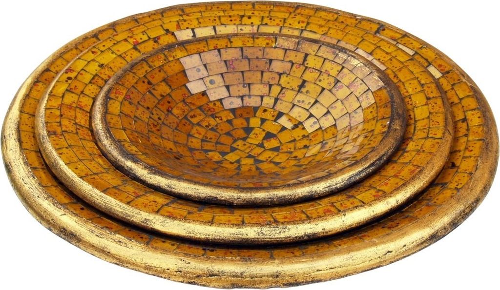 Runde Mosaikschale, Untersetzer, Dekoschale, Handgearbeitete Keramik & Glas Obst Schale - Design 8, Gelb, Keramik,Glas, Größe: 3`er Set