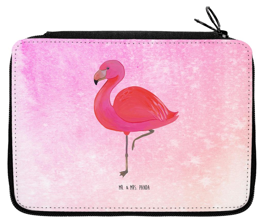 Mr. & Mrs. Panda Federtasche Flamingo Classic - Aquarell Pink - Geschenk, Federmäppchen, Rosa, Etui, Geschwister, Prächtig, Spruch, Schlampermäp...