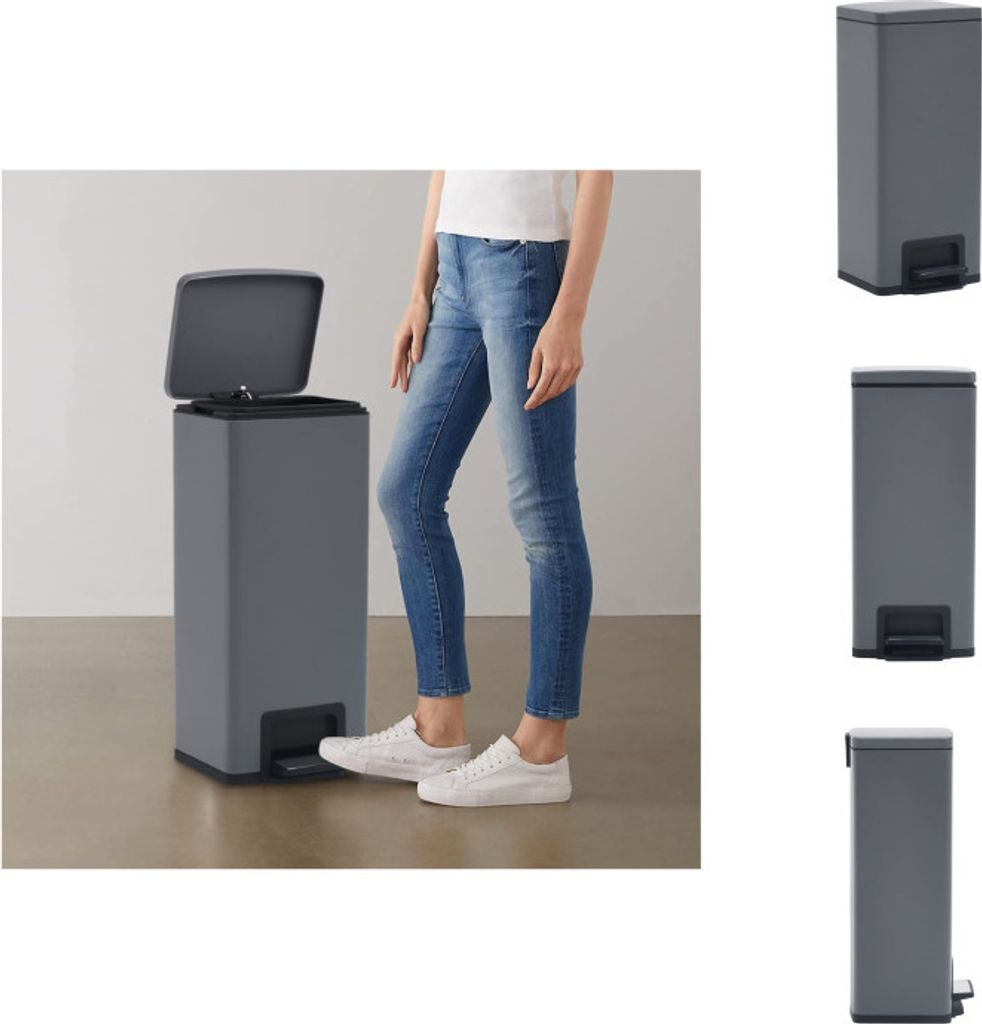 vidaXL Mülleimer mit Pedal Anti-Fingerabdruck 30 L Grau Edelstahl - Mülltonnen & Abfalleimer