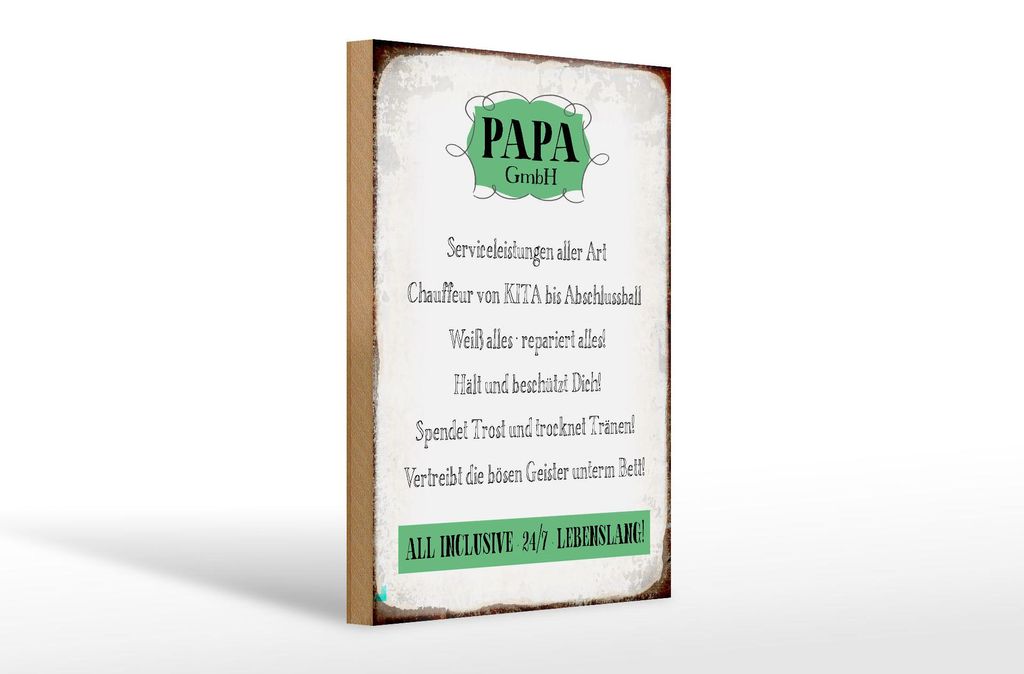Holzschild Spruch 20x30cm Papa GmbH 24/7 lebenslang