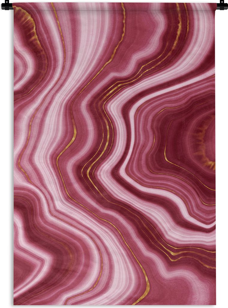 MuchoWow Wandteppich Wandbehang Marmor - Rosa - Golden 120x180 cm Tapisserie Dekoration Wandtuch - Schlafzimmer - Dekorationen für das Haus