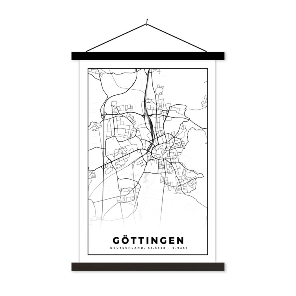 MuchoWow Textilposter Göttingen - Karte - Stadtplan - Wegbeschreibung 60x90 cm mit schwarzem Rahmen - Poster Wohnzimmer