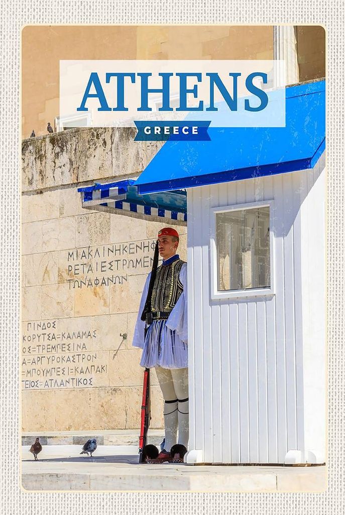 vianmo Holzschild 18x12 cm Athens Greece Evzone Wache Bildmotiv Reisemotiv Abenteuer Reisen