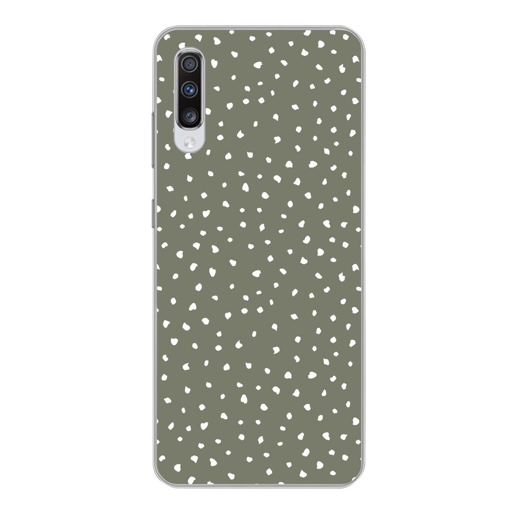 MuchoWow Handyhülle Schutzhülle Hülle für Samsung Galaxy A70 Polka dots - Grün - Weiß Silikon Softcase Handy Hülle - Schutzhaube