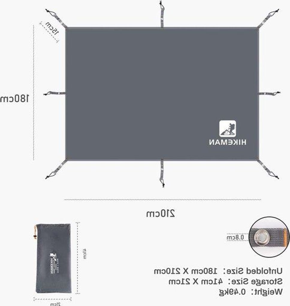 Multifunktionales, wasserdichtes Zeltdecken-Unterlegger-Tarp in Grau für Camping-Wandern-Picknick 180 x 210 cm