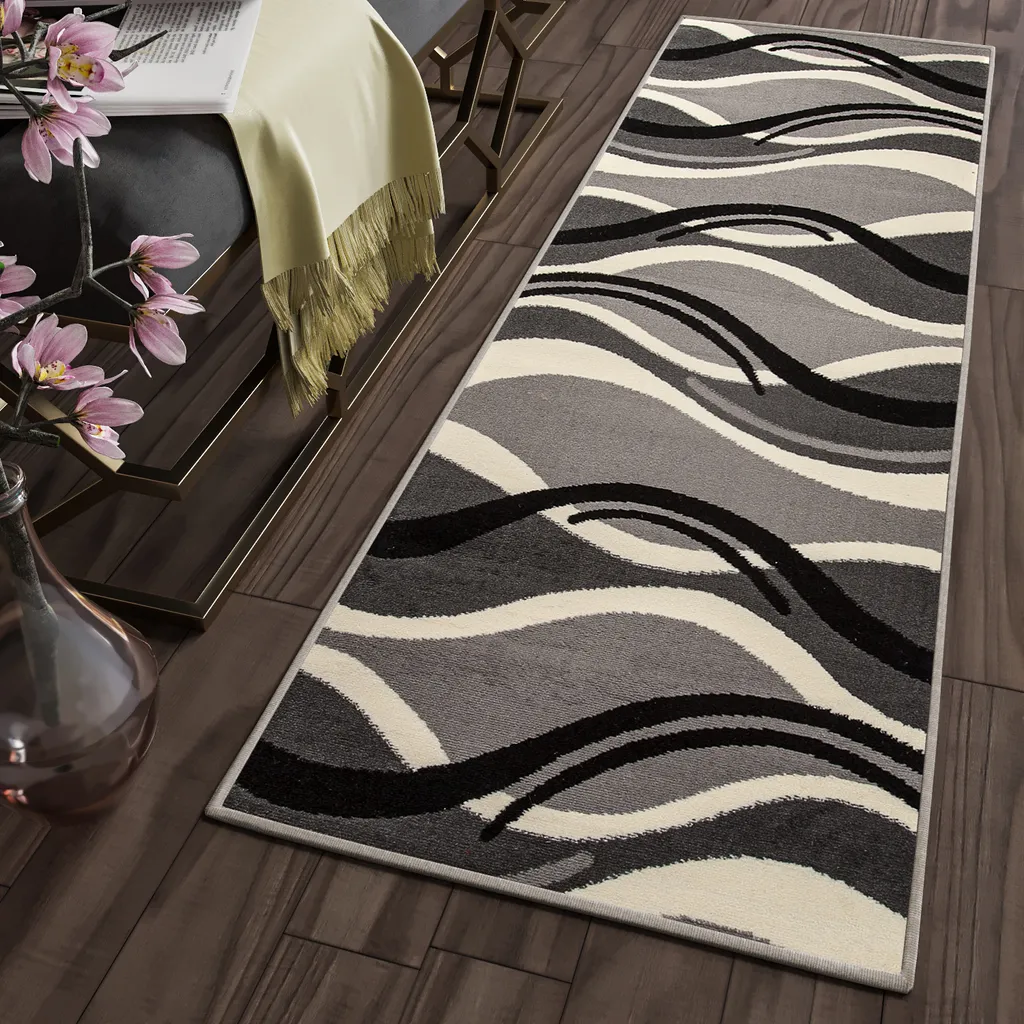 Tapis de salon et chambre moderne à motifs gris noir et blanc 70x570