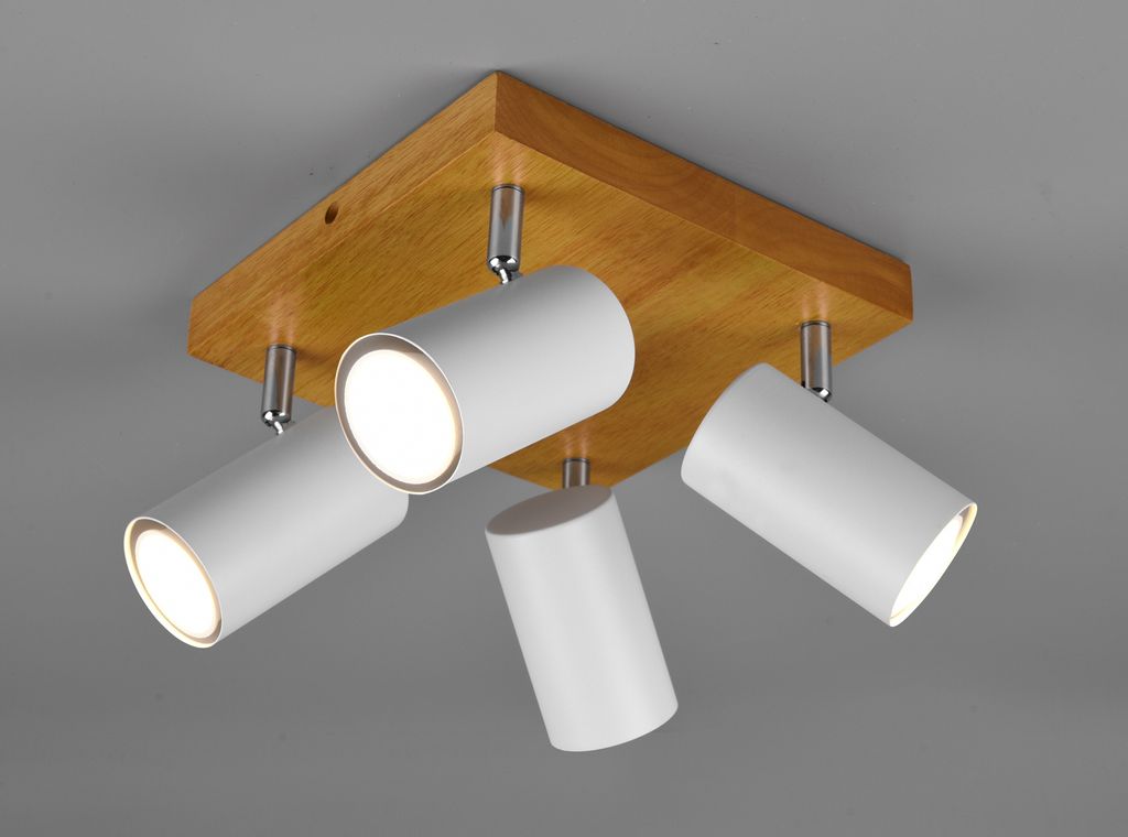 LED Deckenstrahler 4-flammig schwenkbar Weiß & Holz - Flurbeleuchtung Galerie