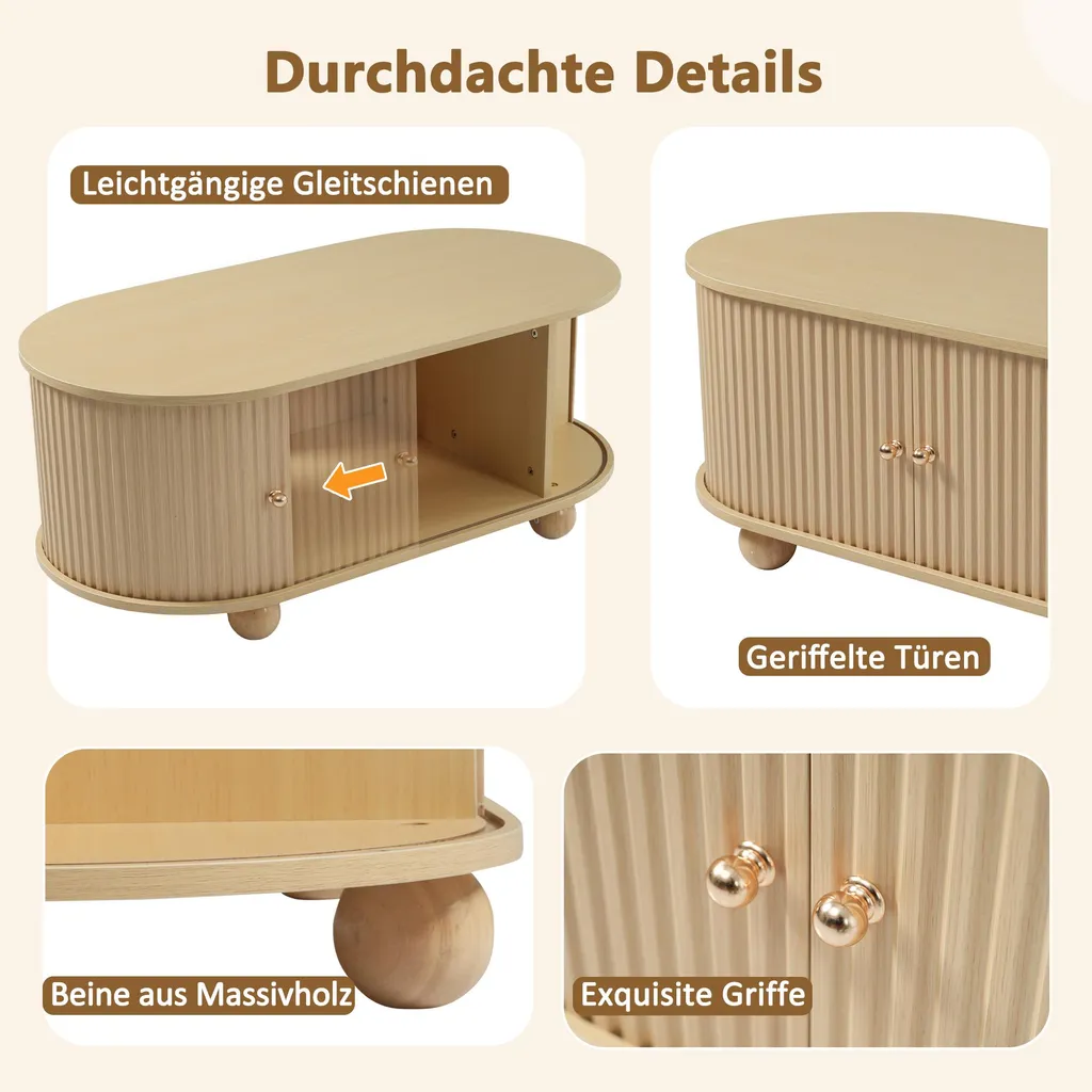 Table Basse Moderne en MDF Aspect Bois avec Espace de Stockage Fermé - 5