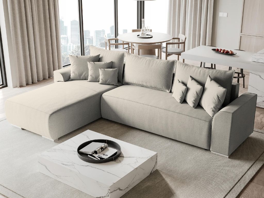 BroMARKT Ecksofa SYDNEY mit Schlaffunktion Bettkasten Kissen Couch Sofa L-Form, Beige