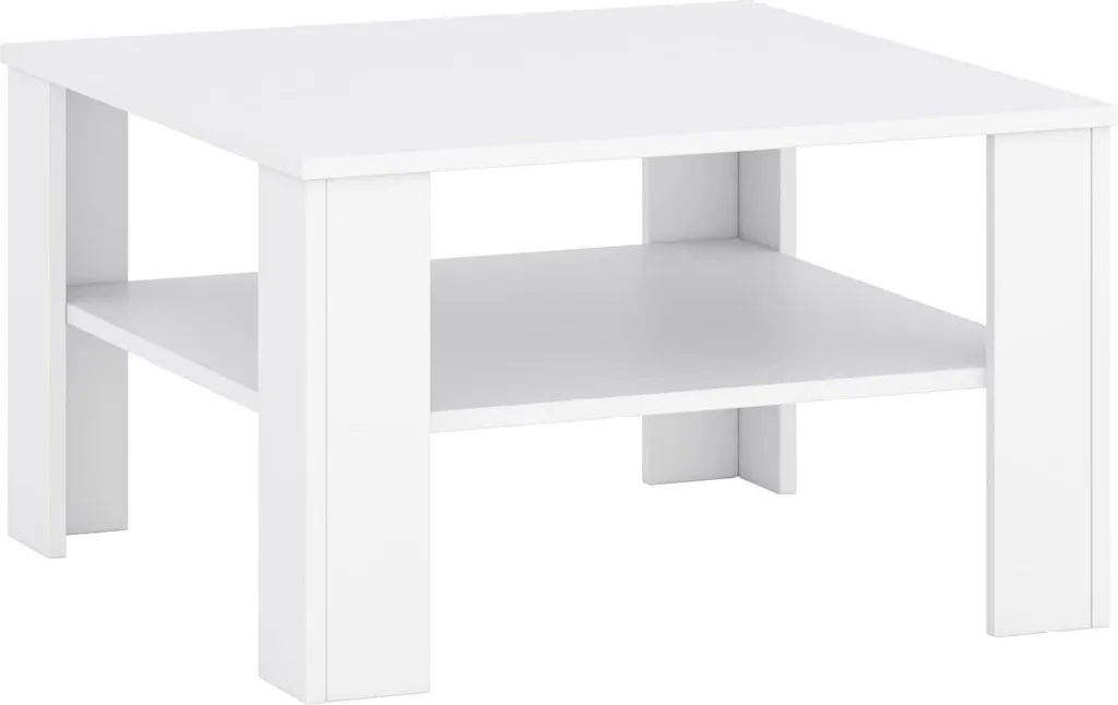 Table basse de salon avec double plateau meuble de séjour blanc épuré