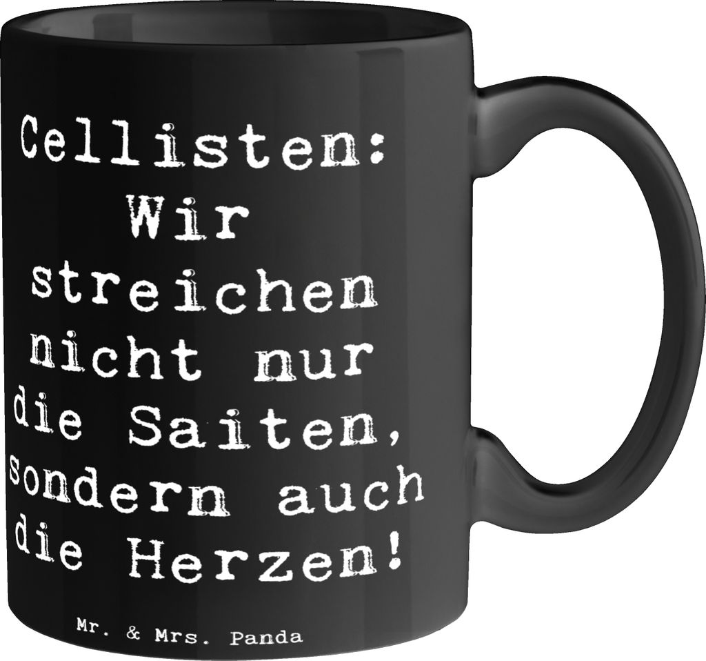Mr. & Mrs. Panda Trinkbecher Spruch Cello Herz - Schwarz - Geschenk, Tasse mit, kaffeebecher bedruckt, Musik, Solo, Saiteninstrument, Becher, Strei...
