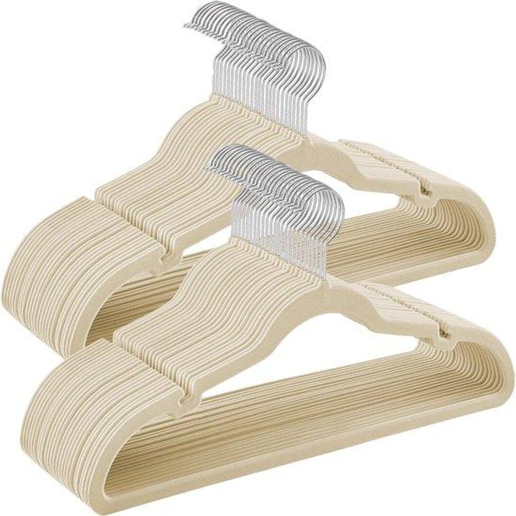 Famanu Kleiderbügel Set 50 Stück mit Einkerbungen und Antirutsch-Hosenstange – Beige