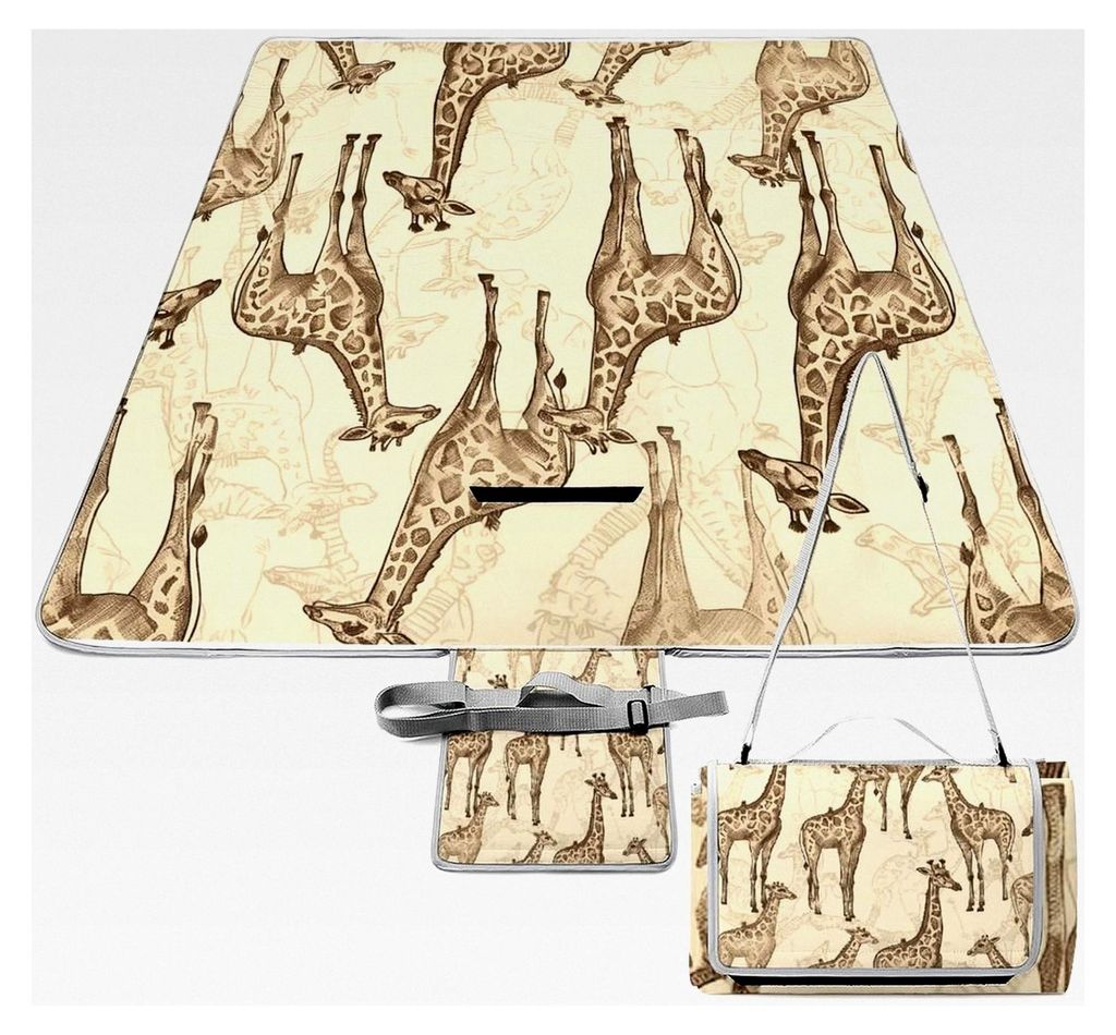 Picknickdecke mit handgezeichneten Giraffen, faltbar und kompakt, Stranddecke für Frühling, Sommer, Camping, Park und Reisen