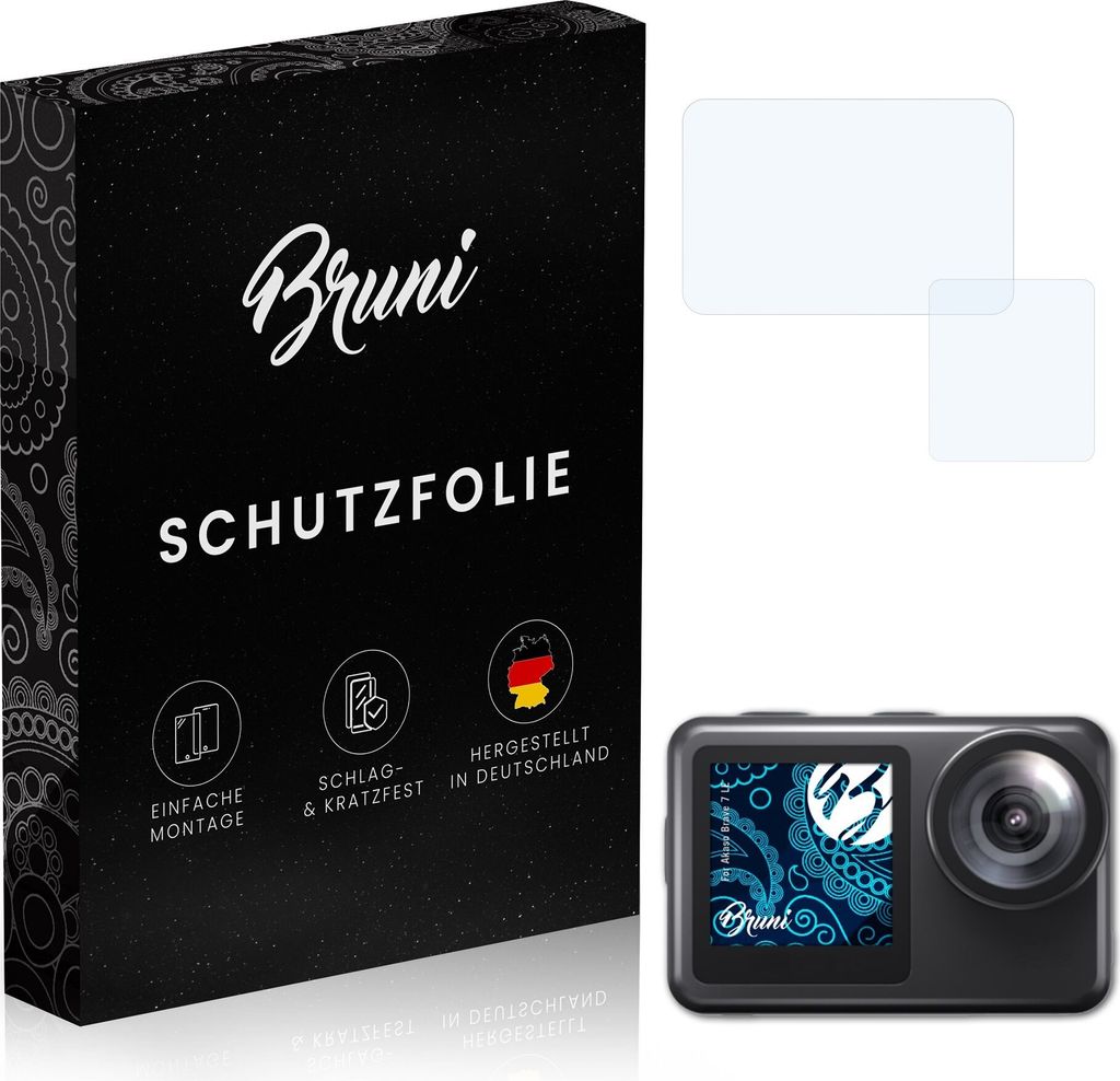 Bruni Basics-Clear 2x Schutzfolie kompatibel mit Akaso Brave 7 LE Folie