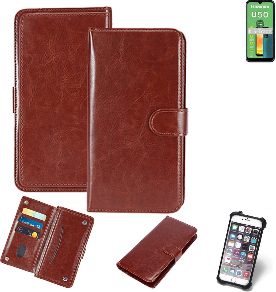 K-S-Trade 360° Hülle kompatibel mit HiSense U50 braun Kunstleder Case BookCase WalletCase Kunstlederederhülle Handyhülle, Rundumschutz Bumper (1x)