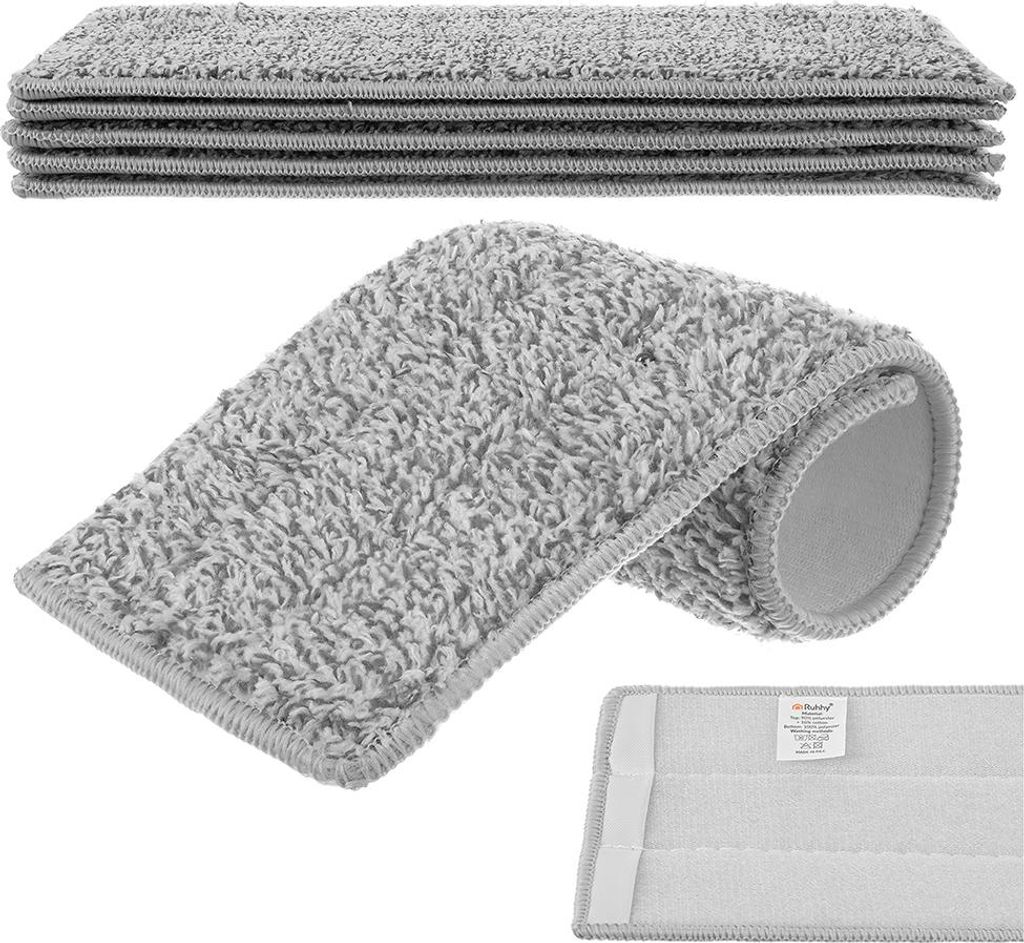RUHHY Ersatzbezüge für Flachmopp 5er Set, Wischmop Pads 33cm Mikrofaser Waschbar bis 120x, Superabsorbierende Moppbezüge für Parkett Laminat Fl...