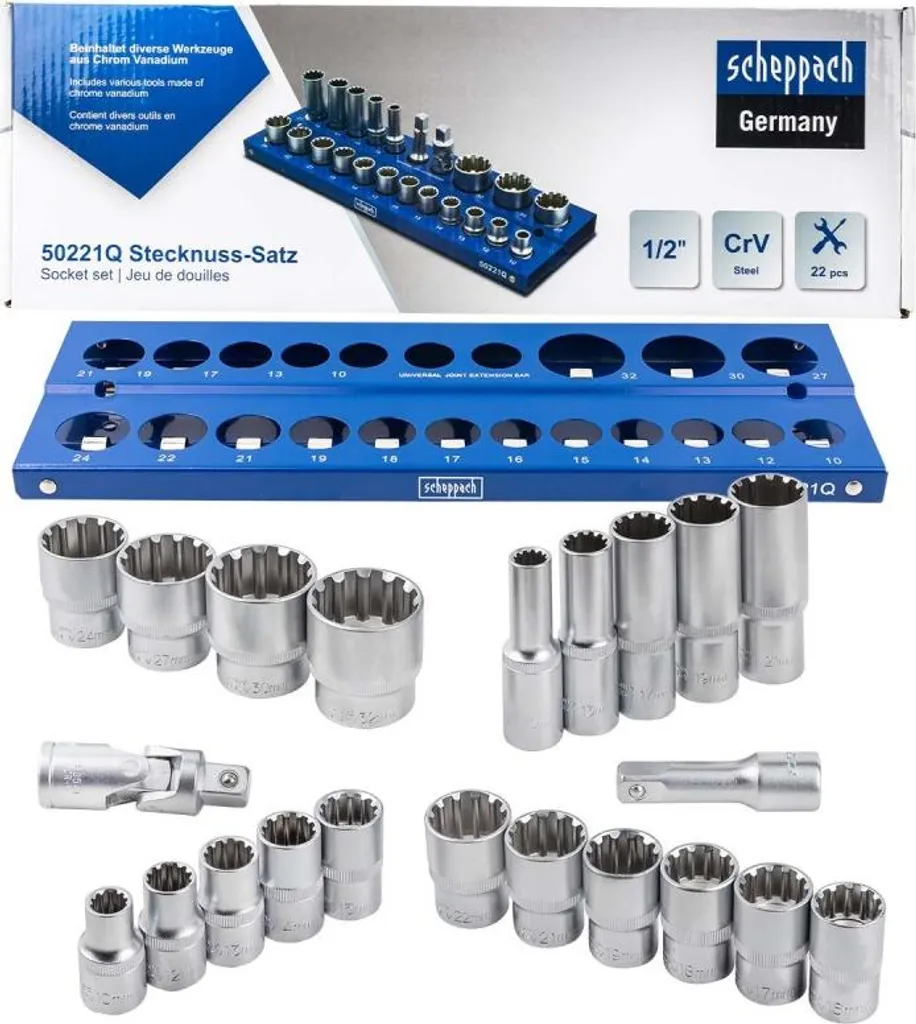 Draper ST26 - Vassoio Portabussole Magnetico Per 26 Bussole - Attacco 1/4" - Base In Plastica ABS Blu