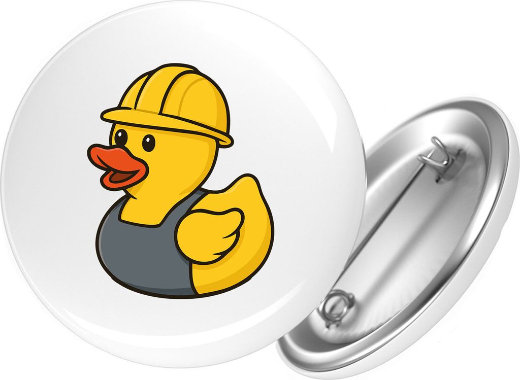 Huuraa Button Quietscheente Industrie Comic Gummiente 59mm rund mit Sicherheitsnadel Ansteckbutton Geschenkidee
