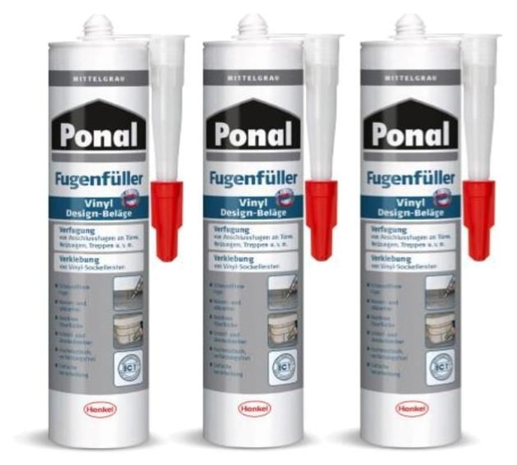 Ponal Fugenfüller Vinyl Design-Beläge, Kartusche, Mittelgrau, 3x395g