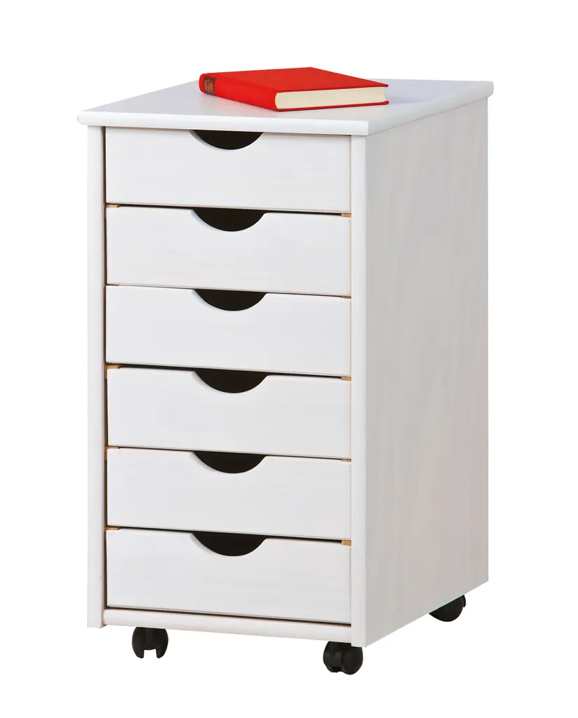 Cassettiera Ufficio Simon Bianca 6 Cassetti - Mobile in Legno 35cm