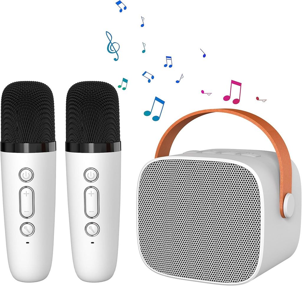 Bluetooth Karaoke Mikrofon Kabellos Karaoke Maschine Bluetooth Lautsprecher mit LED-Lichte Weiß