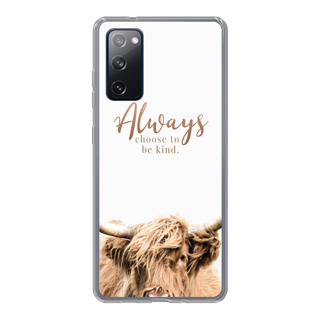 MuchoWow Handyhülle Schutzhülle Hülle für Samsung Galaxy S20 FE Schottischer Highlander - Zitate - Weiß Silikon Softcase Handy Hülle - Abde...