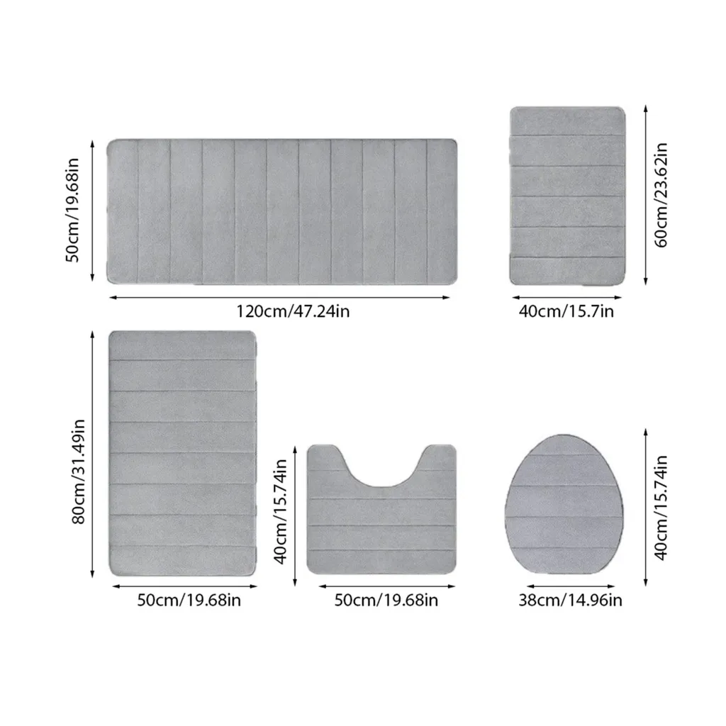 Set 5 Tappeti Bagno Grigio: Relax e Sicurezza con Microfibra Soft - 2